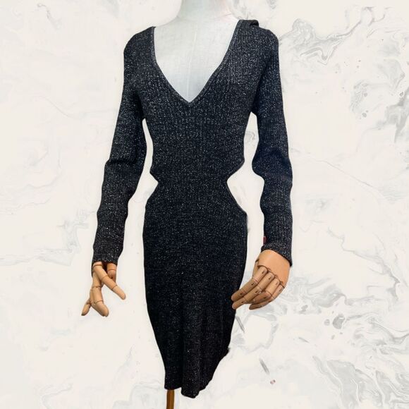 NWT OPEN EDIT Sparkle Cutout Sweater Minidress - Size XL - Black - Picture 3 of 6